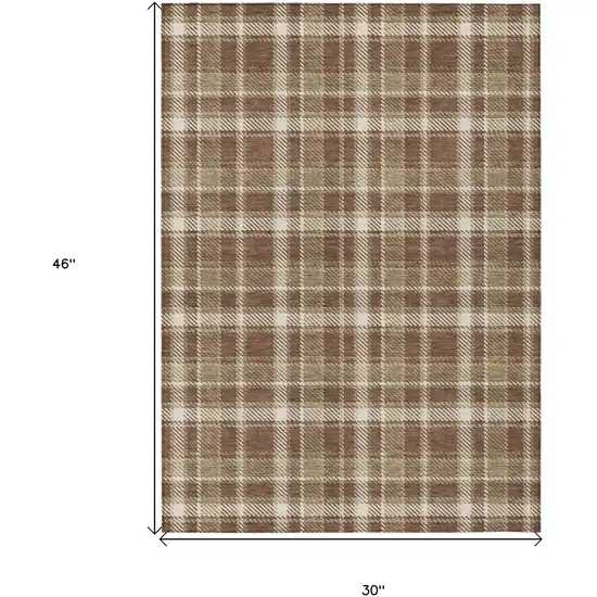 3' X 4' Chocolate and Ivory Plaid Washable Non Skid Indoor Outdoor Area Rug Photo 3