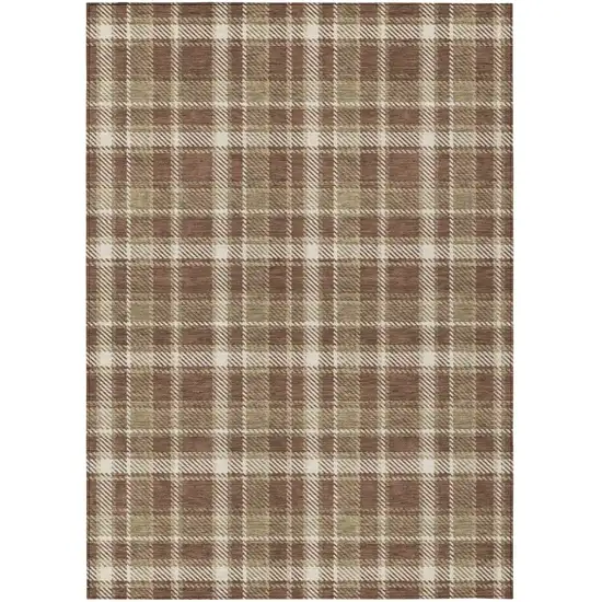 Chocolate and Ivory Plaid Washable Non Skid Indoor Outdoor Area Rug Photo 2