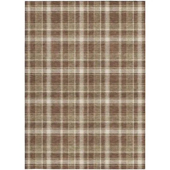 Chocolate and Ivory Plaid Washable Non Skid Indoor Outdoor Area Rug Photo 4