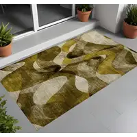 Photo of 3' X 5' Coffee Abstract Washable Non Skid Indoor Outdoor Area Rug