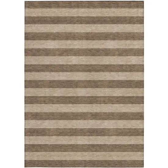 3' X 4' Coffee Striped Washable Non Skid Indoor Outdoor Area Rug Photo 4