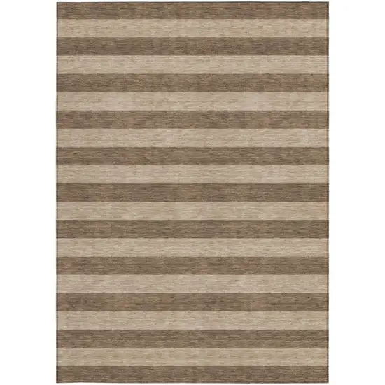 Coffee Striped Washable Non Skid Indoor Outdoor Area Rug Photo 4