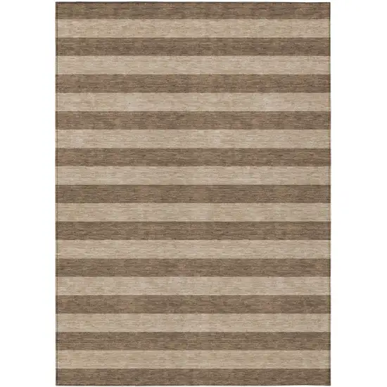 3' X 5' Coffee Striped Washable Non Skid Indoor Outdoor Area Rug Photo 2