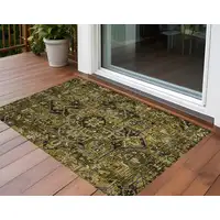 Photo of 3' X 5' Coffee and Gray Oriental Washable Non Skid Indoor Outdoor Area Rug