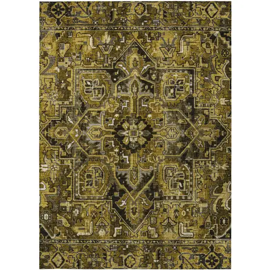 3' X 5' Coffee and Gray Oriental Washable Non Skid Indoor Outdoor Area Rug Photo 5