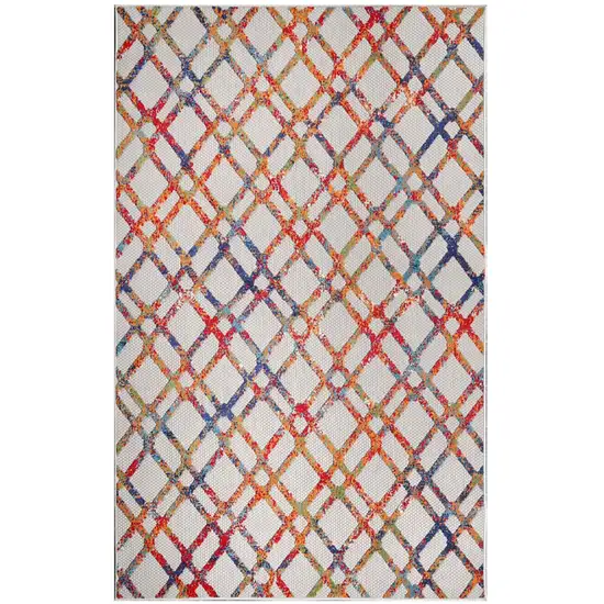 6' X 9' Cream Geometric Stain Resistant Non Skid Indoor Outdoor Area Rug Photo 1