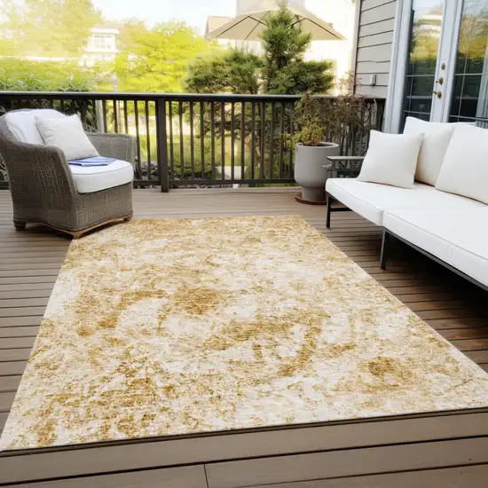 3' X 4' Cream and Gold Abstract Washable Non Skid Indoor Outdoor Area Rug Photo 8