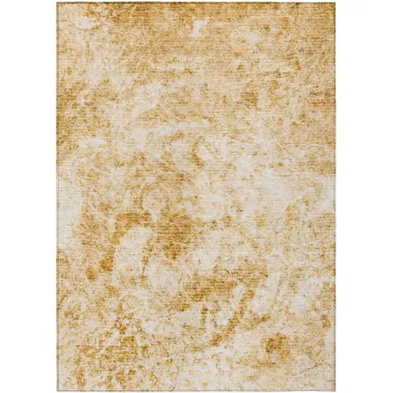 3' X 5' Cream and Gold Abstract Washable Non Skid Indoor Outdoor Area Rug Photo 2