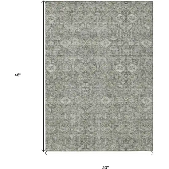 3' X 4' Cream and Tan Floral Washable Non Skid Indoor Outdoor Area Rug Photo 3