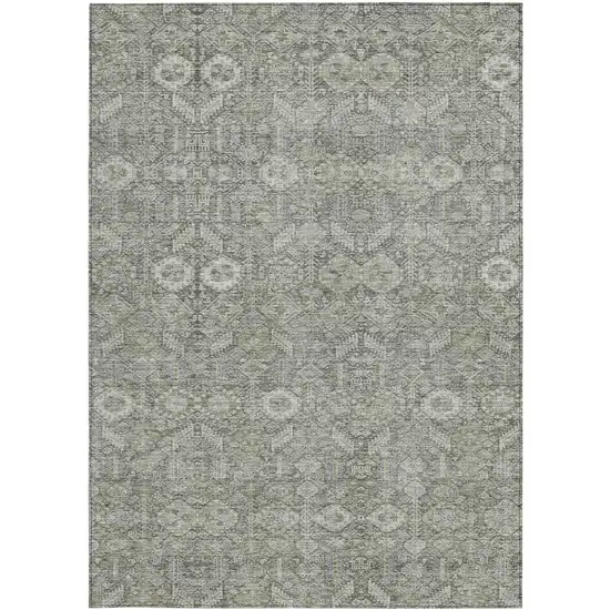 3' X 4' Cream and Tan Floral Washable Non Skid Indoor Outdoor Area Rug Photo 5