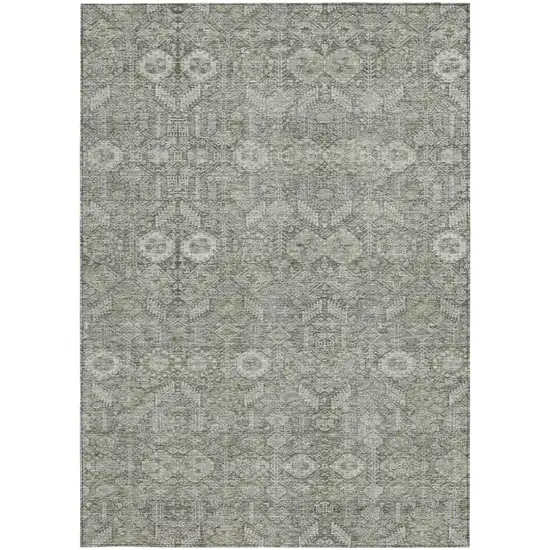 3' X 5' Cream and Tan Floral Washable Non Skid Indoor Outdoor Area Rug Photo 4