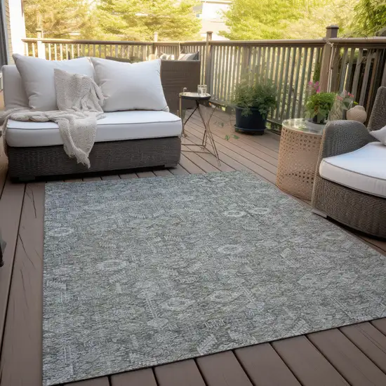 3' X 5' Cream and Tan Floral Washable Non Skid Indoor Outdoor Area Rug Photo 8