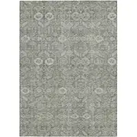 Photo of 3' X 5' Cream and Tan Floral Washable Non Skid Indoor Outdoor Area Rug