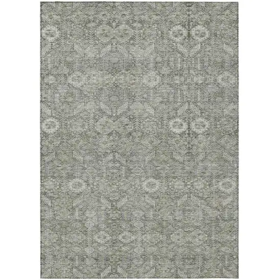 Cream and Tan Floral Washable Non Skid Indoor Outdoor Area Rug Photo 2