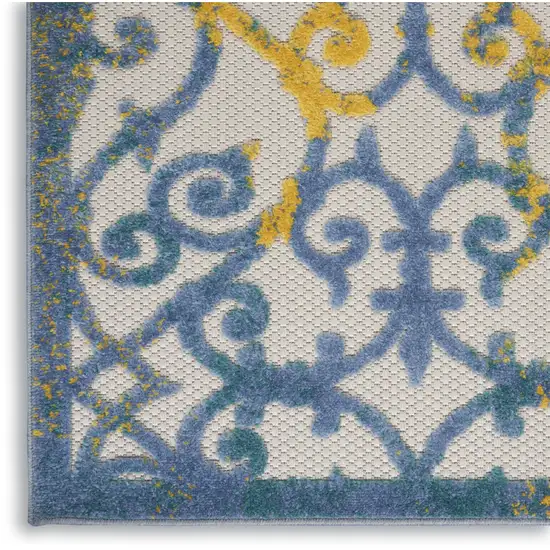 2' X 6' Ivory And Blue Damask Non Skid Indoor Outdoor Runner Rug Photo 8