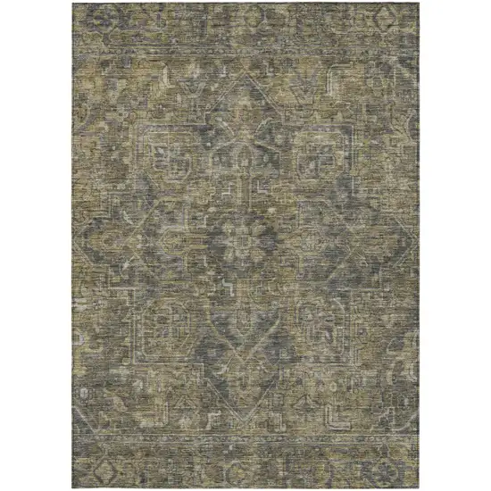 Dark Moss Green and Gray Oriental Washable Non Skid Indoor Outdoor Area Rug Photo 4