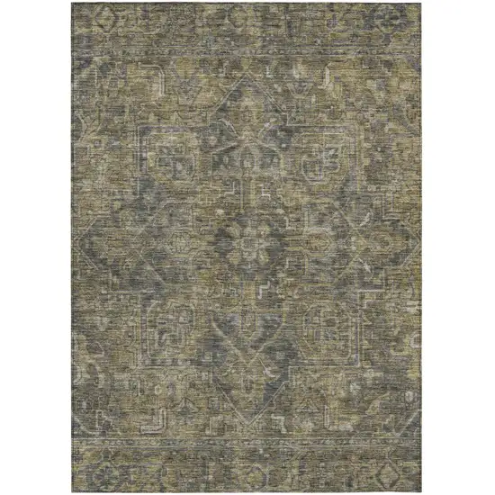 3' X 4' Dark Moss Green and Gray Oriental Washable Non Skid Indoor Outdoor Area Rug Photo 2