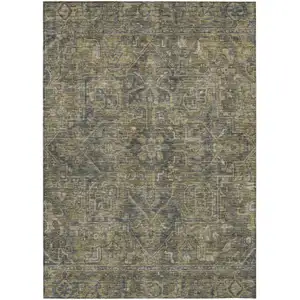 Photo of 3' X 4' Dark Moss Green and Gray Oriental Washable Non Skid Indoor Outdoor Area Rug