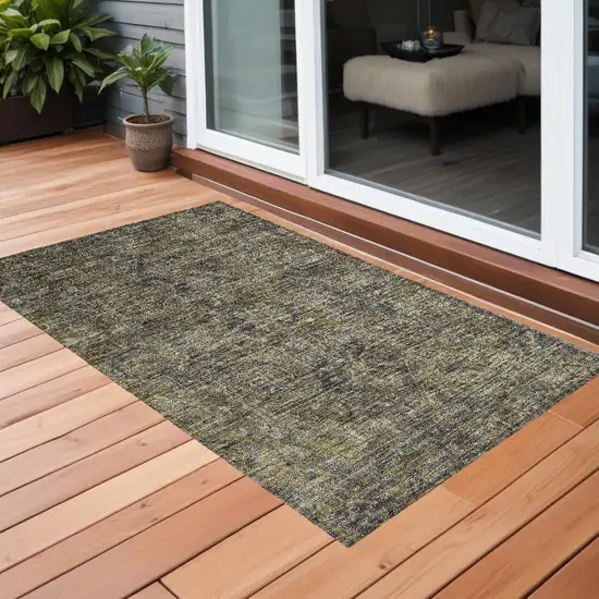 3' X 5' Dark Moss Green and Gray Oriental Washable Non Skid Indoor Outdoor Area Rug Photo 1