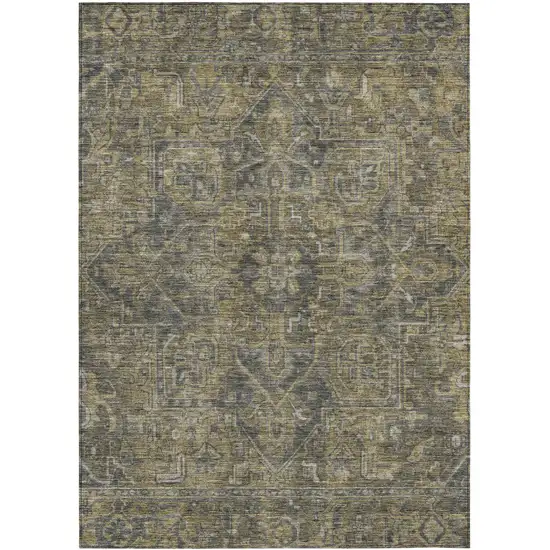 3' X 5' Dark Moss Green and Gray Oriental Washable Non Skid Indoor Outdoor Area Rug Photo 2