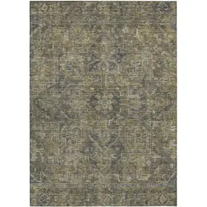 Photo of 3' X 5' Dark Moss Green and Gray Oriental Washable Non Skid Indoor Outdoor Area Rug