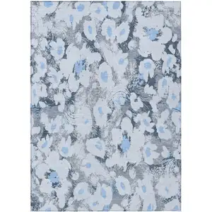 Photo of 3' X 4' Denim Blue Floral Washable Non Skid Indoor Outdoor Area Rug