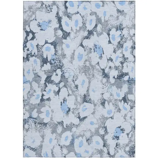 3' X 4' Denim Blue Floral Washable Non Skid Indoor Outdoor Area Rug Photo 6