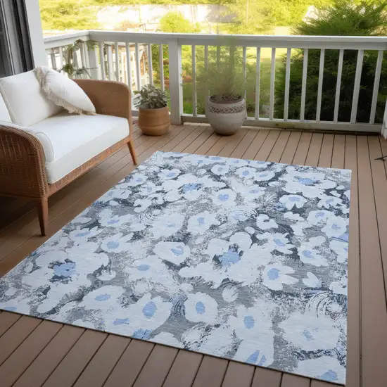 3' X 4' Denim Blue Floral Washable Non Skid Indoor Outdoor Area Rug Photo 8