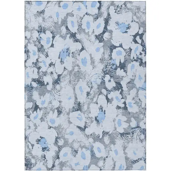 3' X 4' Denim Blue Floral Washable Non Skid Indoor Outdoor Area Rug Photo 2