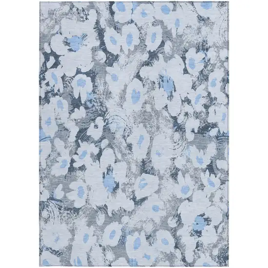 Denim Blue Floral Washable Non Skid Indoor Outdoor Area Rug Photo 6