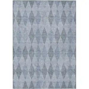 Photo of 3' X 4' Denim Blue Geometric Washable Non Skid Indoor Outdoor Area Rug