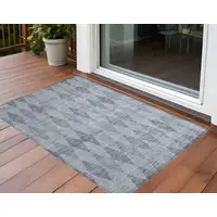 Photo of 3' X 5' Denim Blue Geometric Washable Non Skid Indoor Outdoor Area Rug