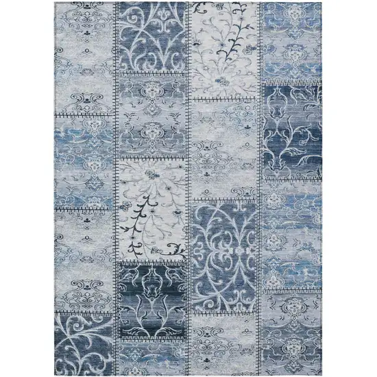 3' X 4' Denim Blue Patchwork Washable Non Skid Indoor Outdoor Area Rug Photo 2