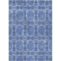 Photo of 3' X 4' Denim Blue and Gray Floral Medallion Washable Non Skid Indoor Outdoor Area Rug