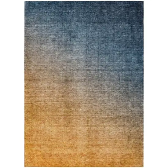 3' X 4' Denim and Gold Ombre Washable Non Skid Indoor Outdoor Area Rug Photo 4