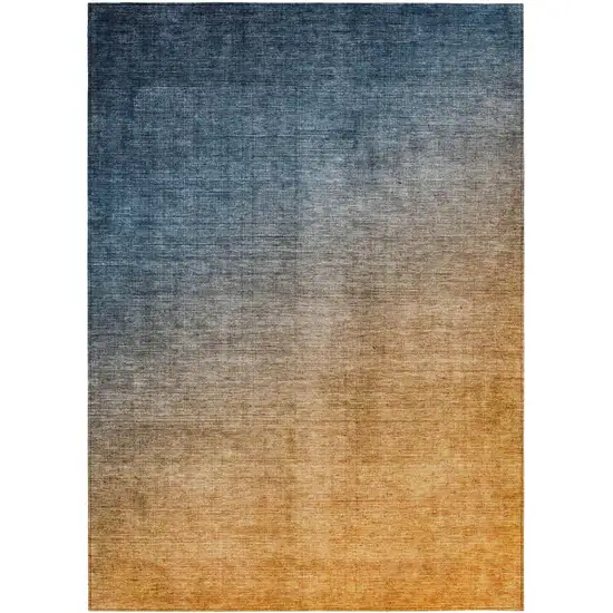 3' X 5' Denim and Gold Ombre Washable Non Skid Indoor Outdoor Area Rug Photo 2