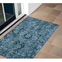 Photo of 3' X 4' Denim and Gray Oriental Washable Non Skid Indoor Outdoor Area Rug