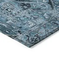 Photo of 3' X 5' Denim and Gray Oriental Washable Non Skid Indoor Outdoor Area Rug