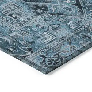 Photo of 3' X 5' Denim and Gray Oriental Washable Non Skid Indoor Outdoor Area Rug