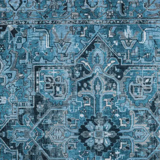 Denim and Gray Oriental Washable Non Skid Indoor Outdoor Area Rug Photo 6