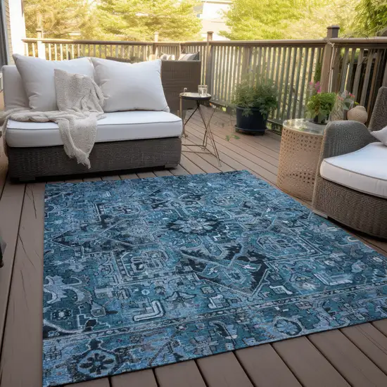 Denim and Gray Oriental Washable Non Skid Indoor Outdoor Area Rug Photo 7