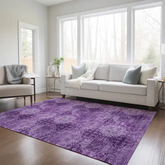 3' X 4' Eggplant Floral Medallion Washable Non Skid Indoor Outdoor Area Rug Photo 7