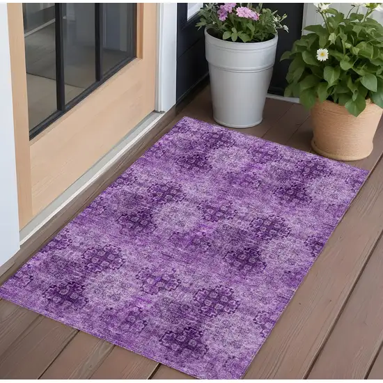 Eggplant Floral Medallion Washable Non Skid Indoor Outdoor Area Rug Photo 1