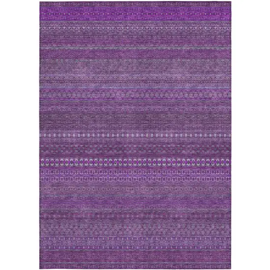 3' X 4' Eggplant Striped Washable Non Skid Indoor Outdoor Area Rug Photo 5