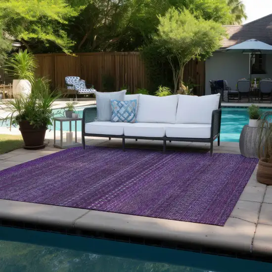 3' X 4' Eggplant Striped Washable Non Skid Indoor Outdoor Area Rug Photo 7