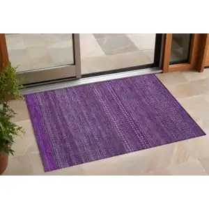 Photo of 3' X 4' Eggplant Striped Washable Non Skid Indoor Outdoor Area Rug