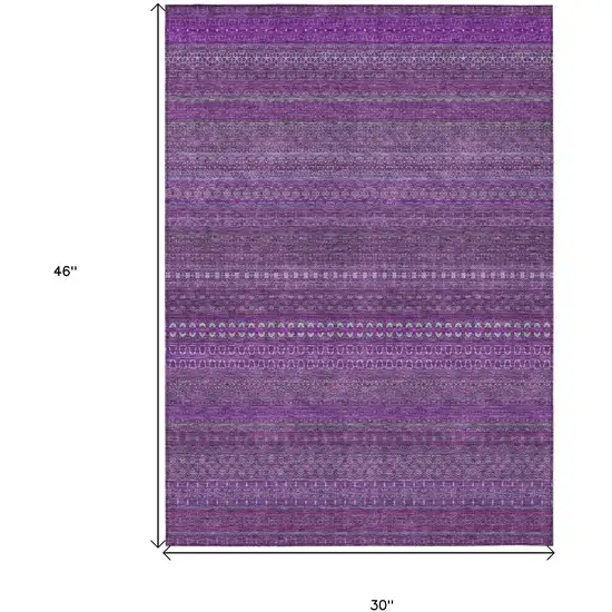 3' X 4' Eggplant Striped Washable Non Skid Indoor Outdoor Area Rug Photo 3