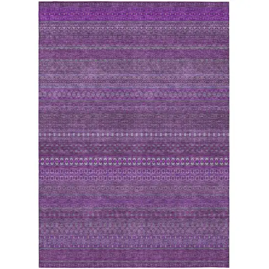 Eggplant Striped Washable Non Skid Indoor Outdoor Area Rug Photo 2