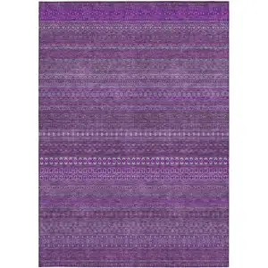 Photo of 3' X 5' Eggplant Striped Washable Non Skid Indoor Outdoor Area Rug