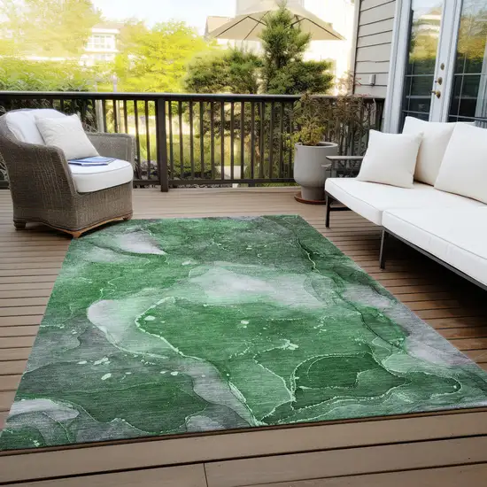 3' X 4' Emerald Abstract Washable Non Skid Indoor Outdoor Area Rug Photo 8